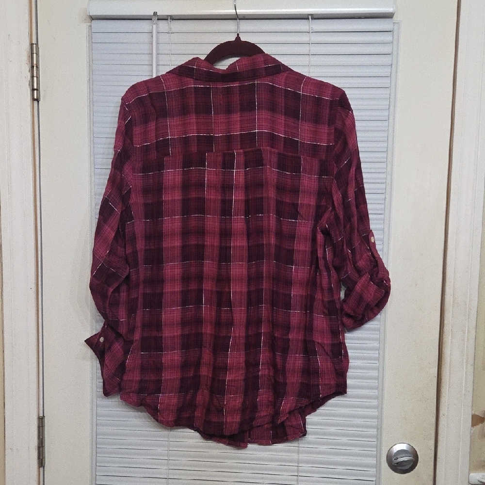 Simply Emma Raspberry Plaid Button Down Shirt - Picture 4 of 6